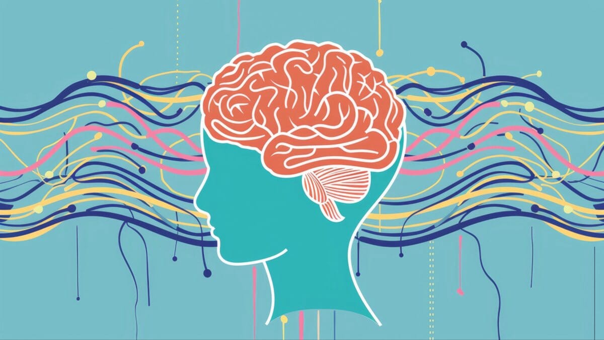 Cerveau et ondes colorées en profil de tête, neurosciences du Havening® et ondes delta